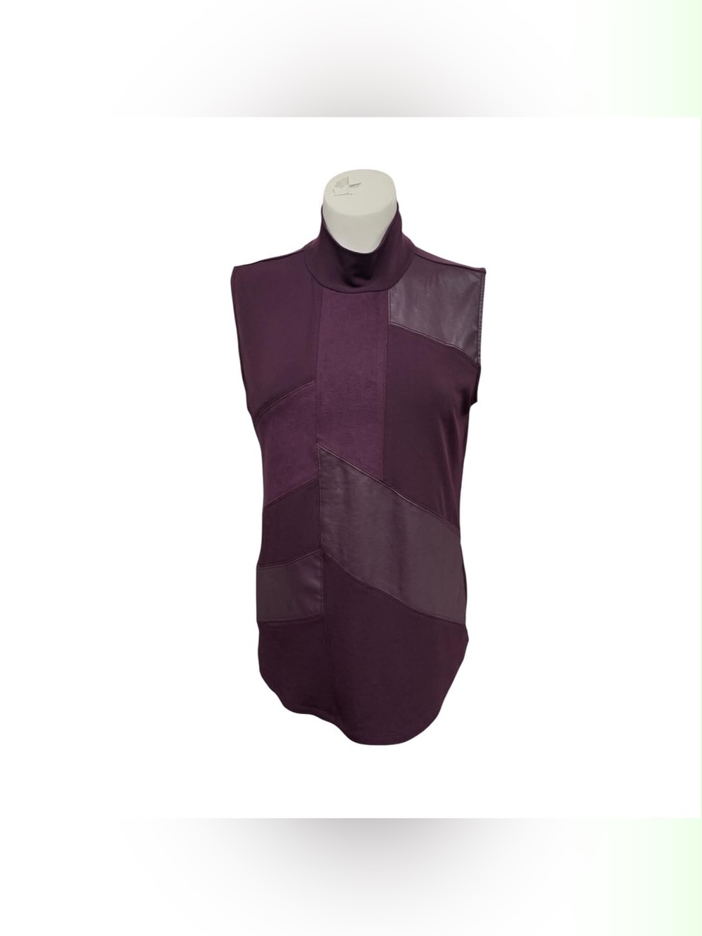 Calvin Klein Sleeveless Mock Neck Patchwork Tank in Plum Size M